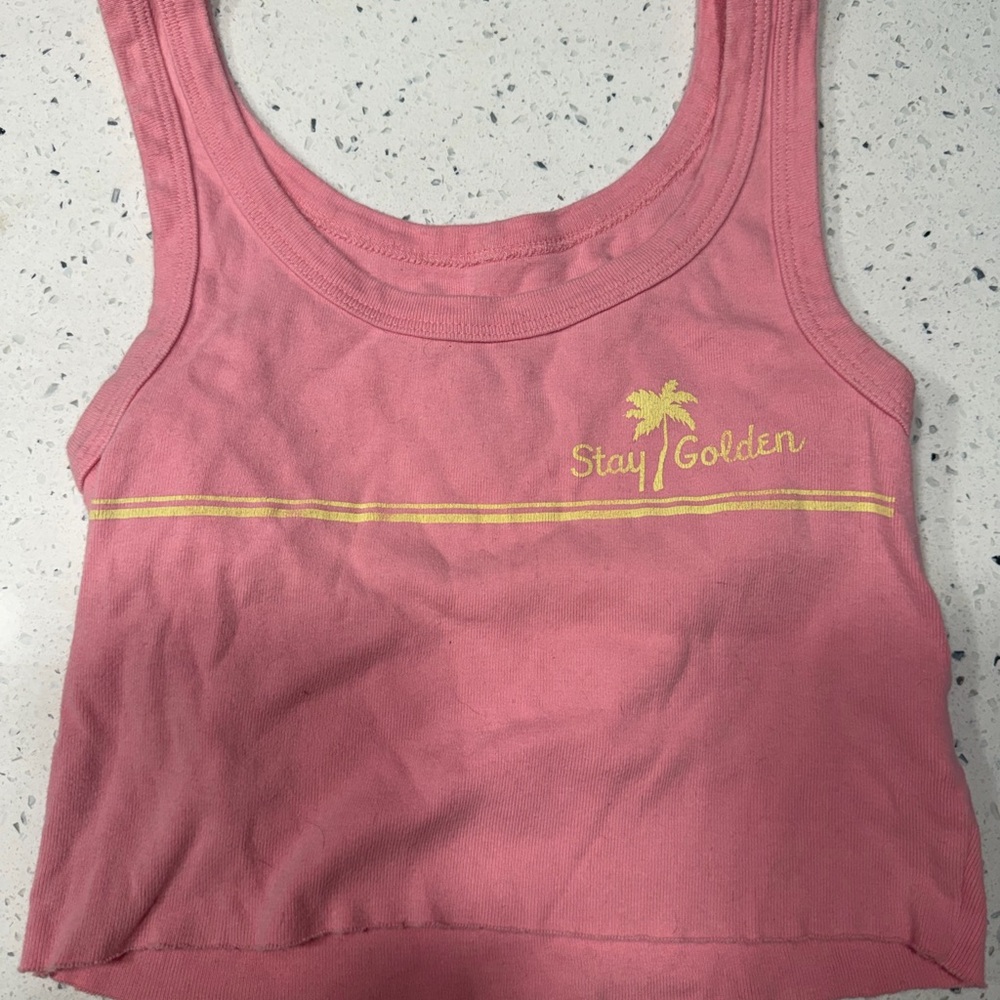 Billabong Pink cropped Tank Top with Yellow Graphic